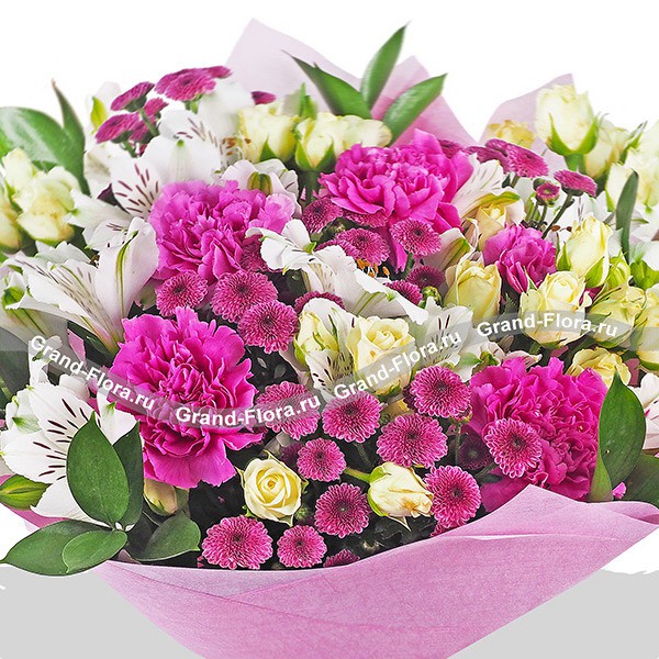 Вальс цветов - букет из кустовой розы, альстромерии и гвоздики