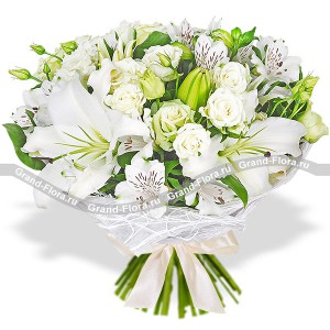 Cloud Light - bouquet of lilies and irises eustomy